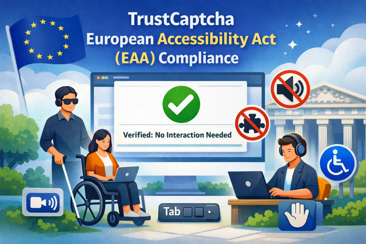 Illustration representing European Accessibility Act aligned bot protection using an invisible CAPTCHA