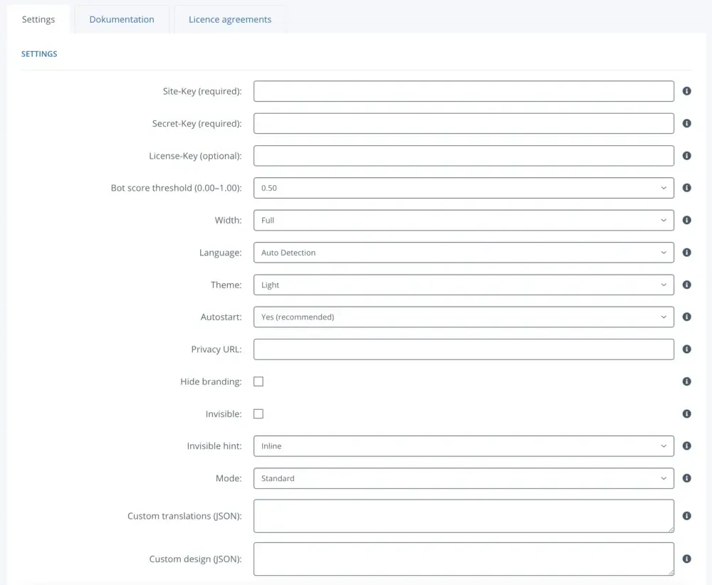 JTL-Shop TrustCaptcha plugin settings