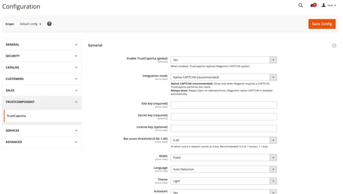 Magento 2 TrustCaptcha general settings