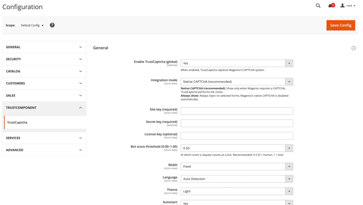 Magento 2 TrustCaptcha general settings