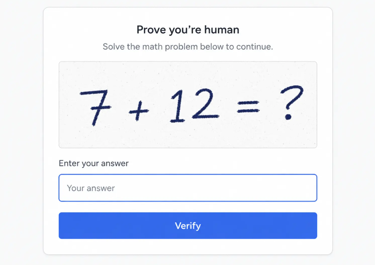 Example of a math CAPTCHA question on a web form