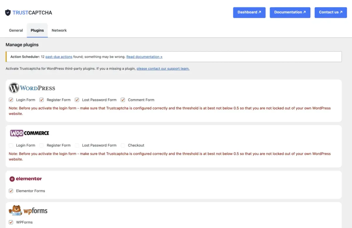 WordPress TrustCaptcha plugins settings