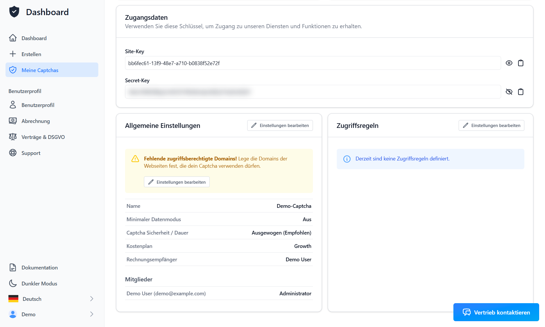 CAPTCHA-Zugangsdaten-Seite