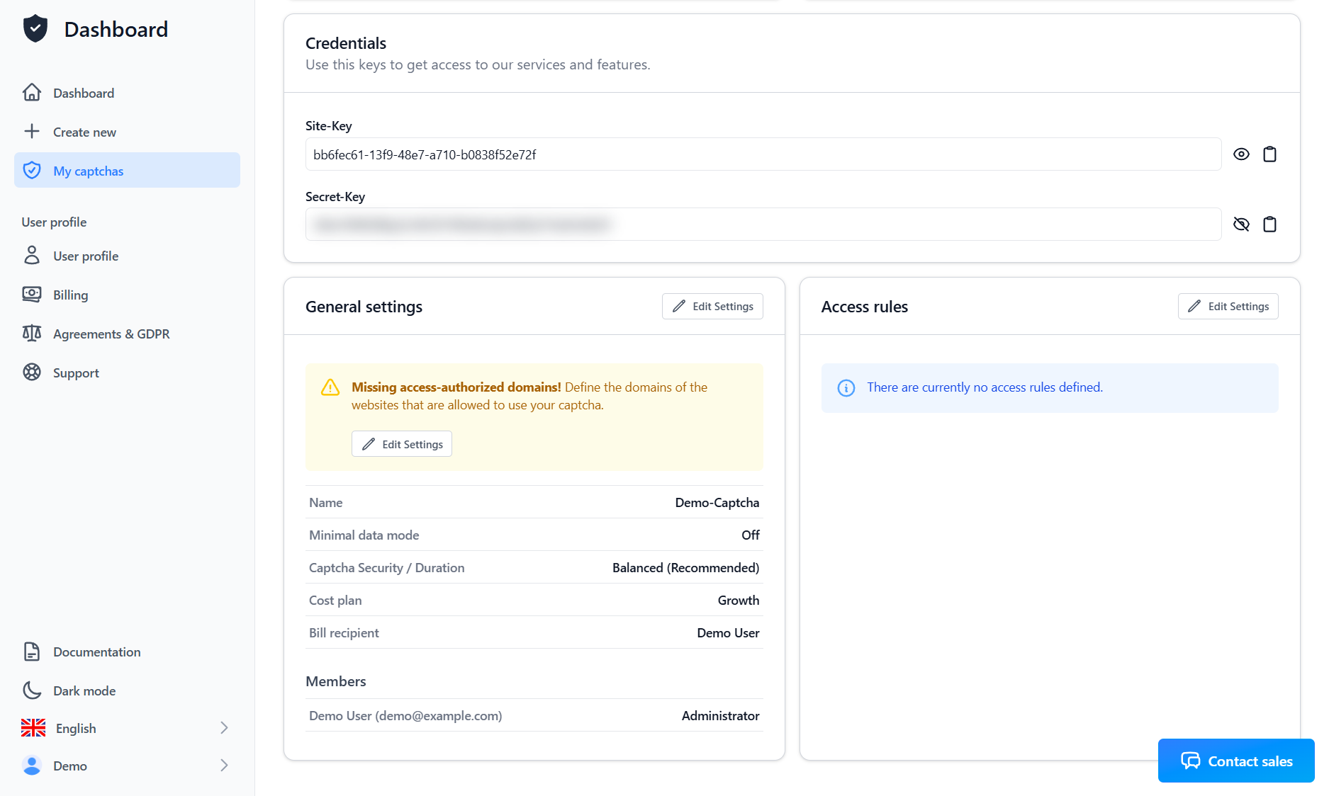 CAPTCHA credentials page